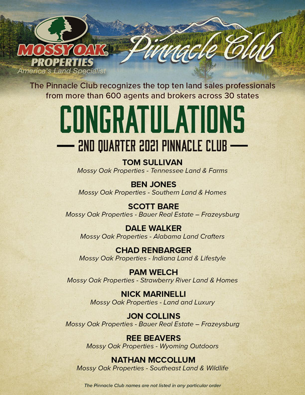 Mossy Oak Properties 2nd quarter pinnacle club 2021