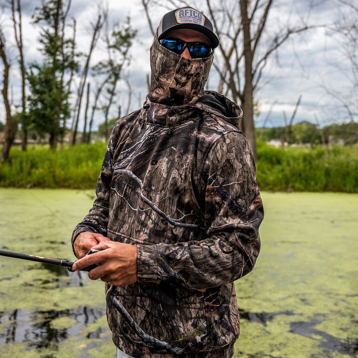 man swearing camo hoodie