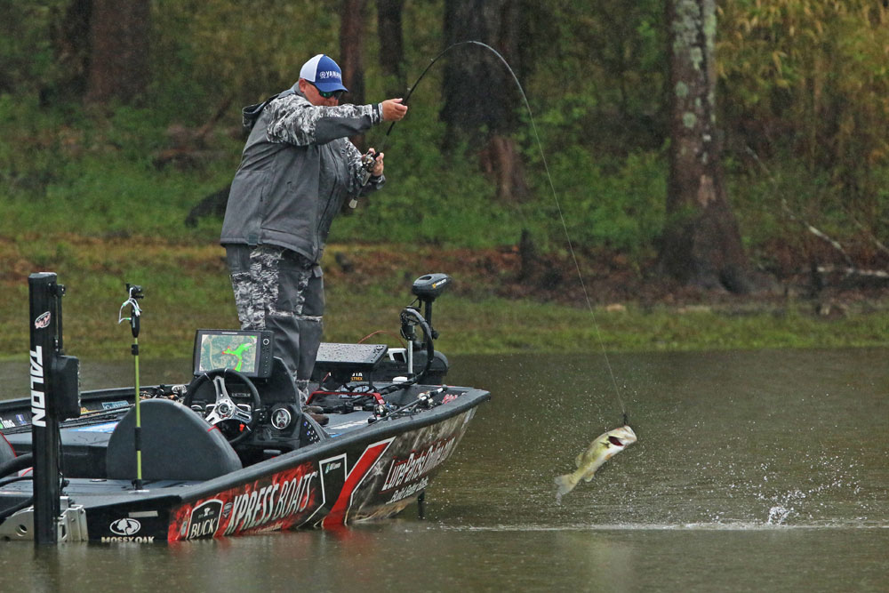 Bill Lowen fishing in the rain