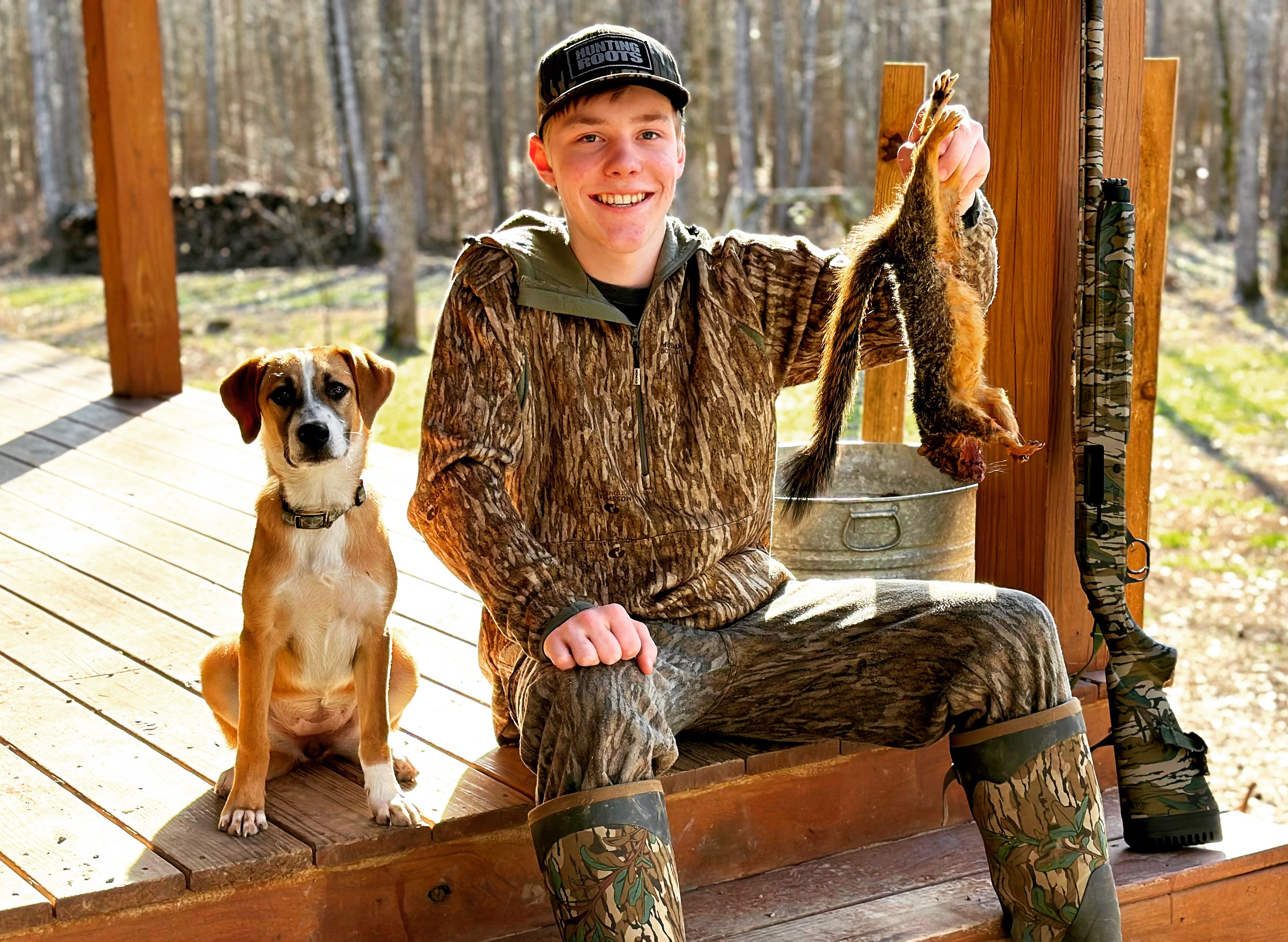 squirrel dog and boy