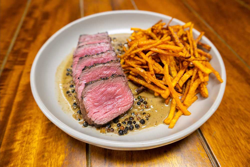 Southern Elk Steak Frites with Bourbon Au Poivre Sauce recipe