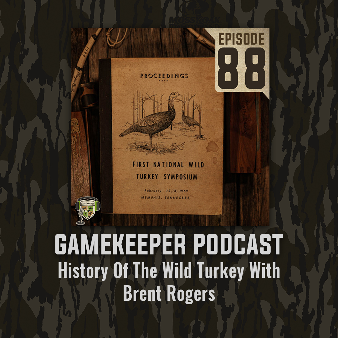gamekeeper podcast photo of old turkey book and title and description "Wild Turkey History with Brent Rogers"