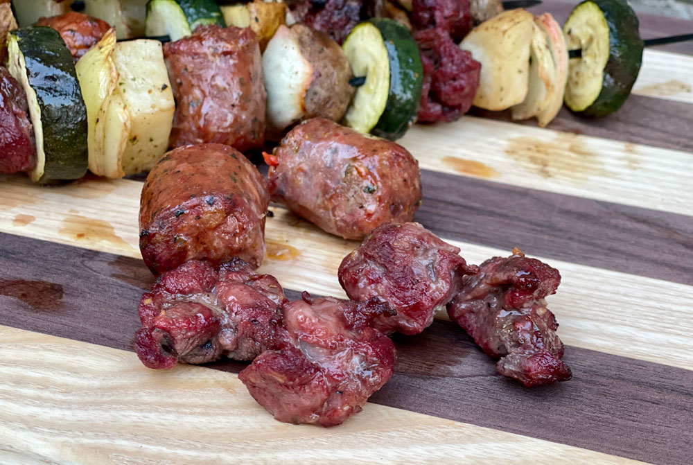 duck sausage and antelope kabobs