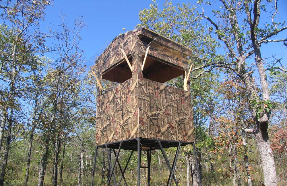elevated blind with camo exterior