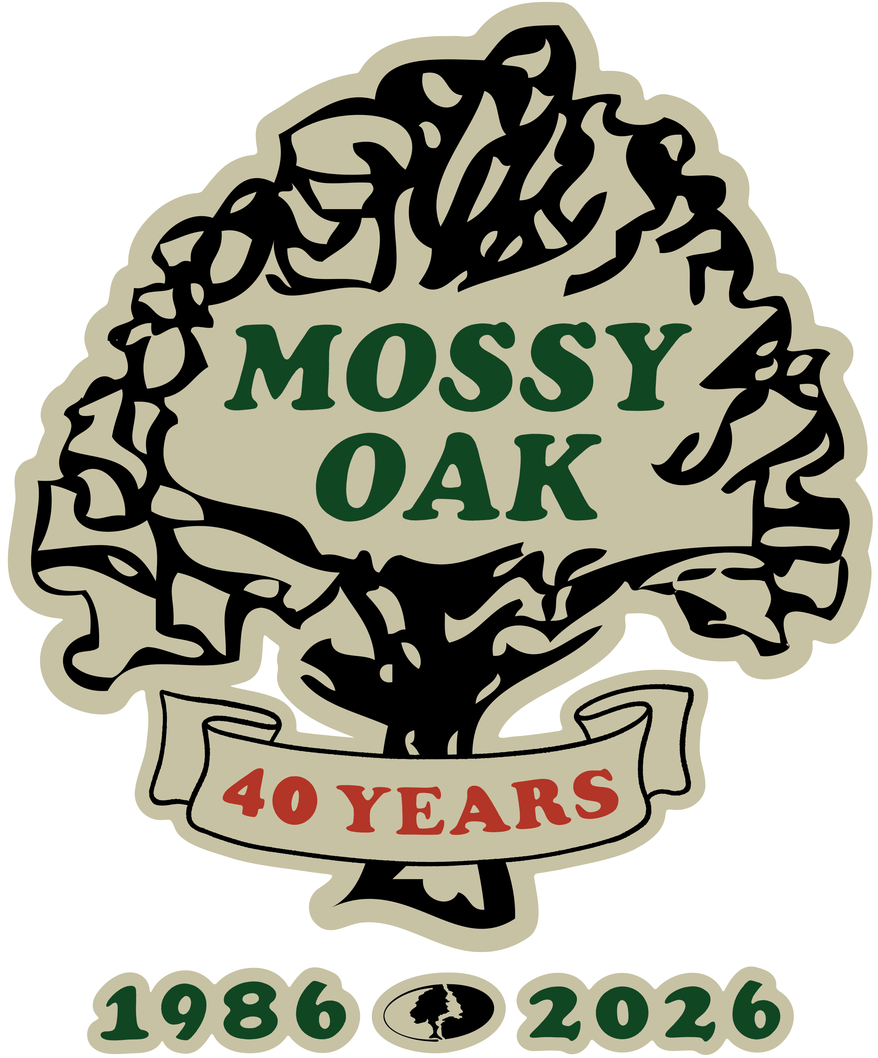 Mossy Oak 40th Anniversary logo - Original tree logo in color with text celebrating our 40th anniversary.