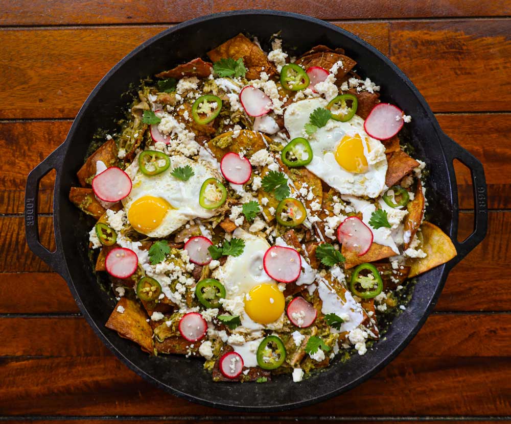 Smoked Rabbit Salsa Verde Chilaquiles recipe