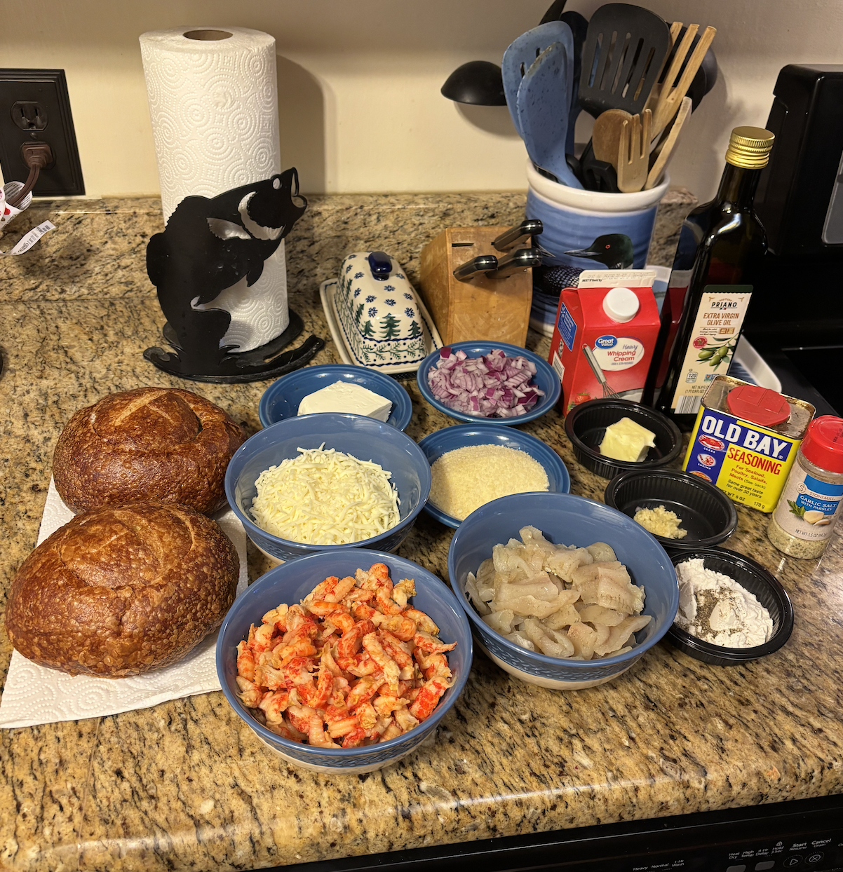 pan fish in bread bowl