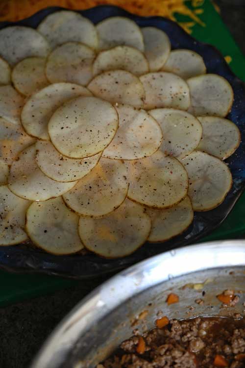 thin sliced potatoes for shepherds pie
