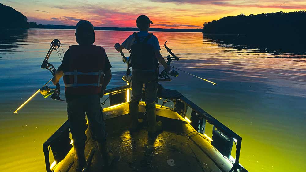 bowfishing boat lit up