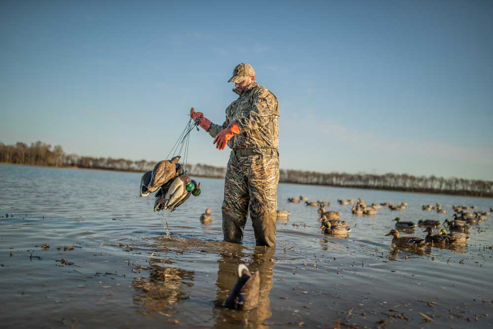 duck hunter with decoys