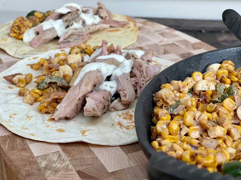 duck tacos with mexican corn