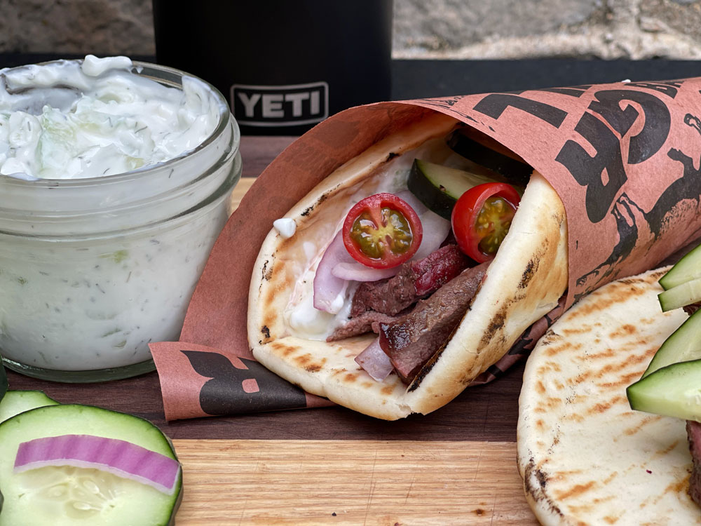 elk gryo with Tzatziki sauce