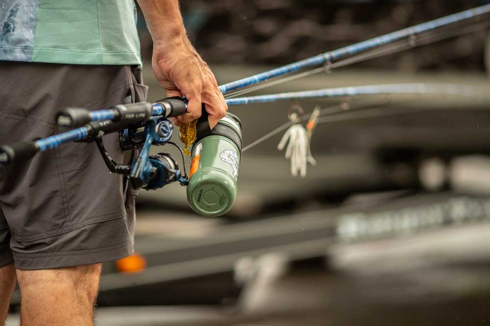 fishing rods and Stanley water bottle