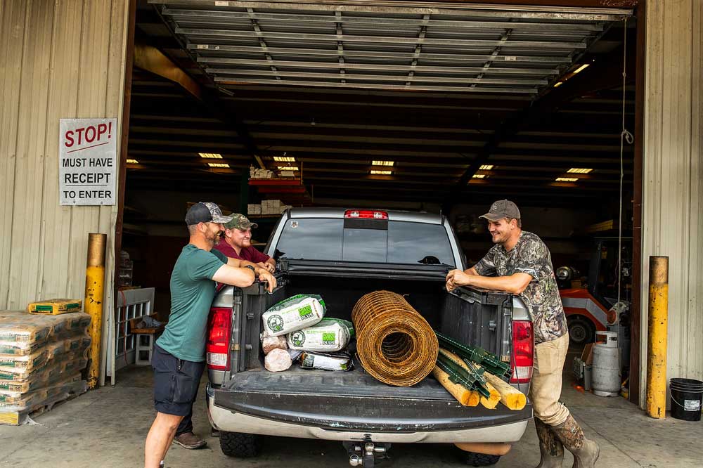 hunters chatting at feed store