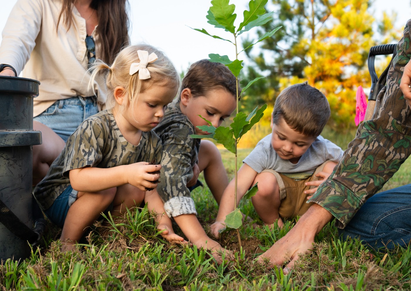 children plant trees