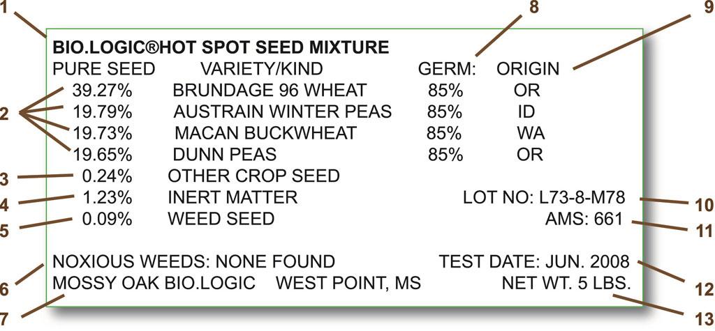 seed label descriptions