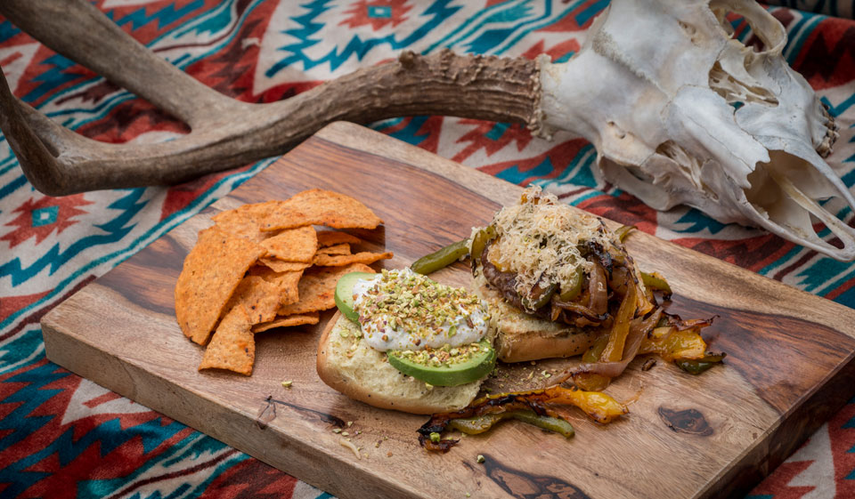 Spicy venison fajita burger