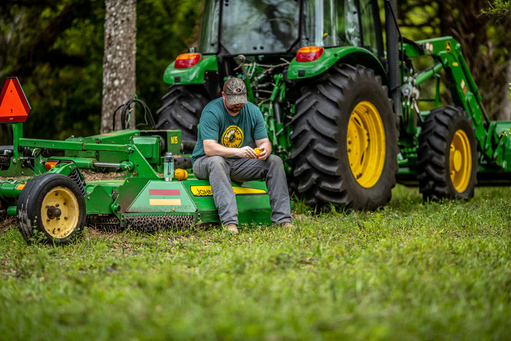 taking a break mowing