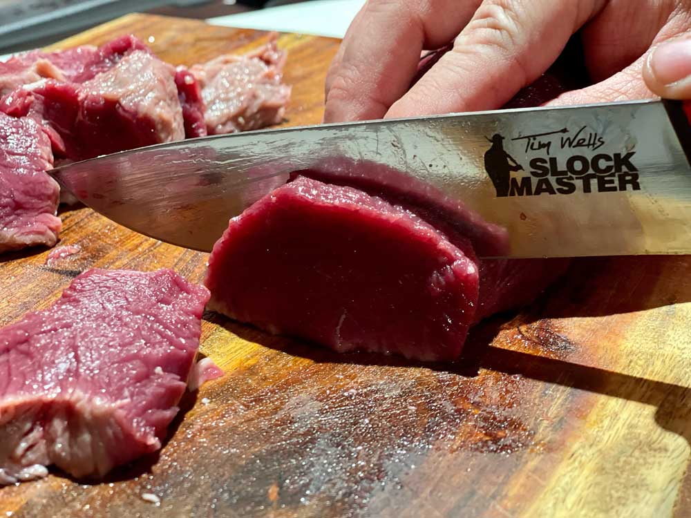 slicing venison backstrap