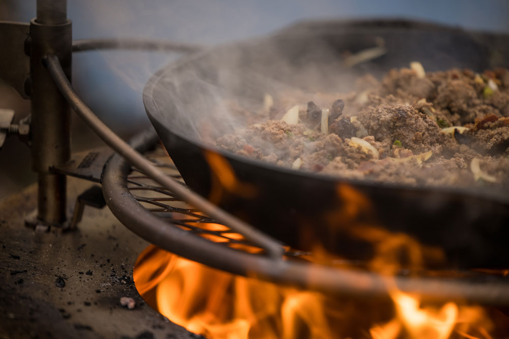 venison chili over fire