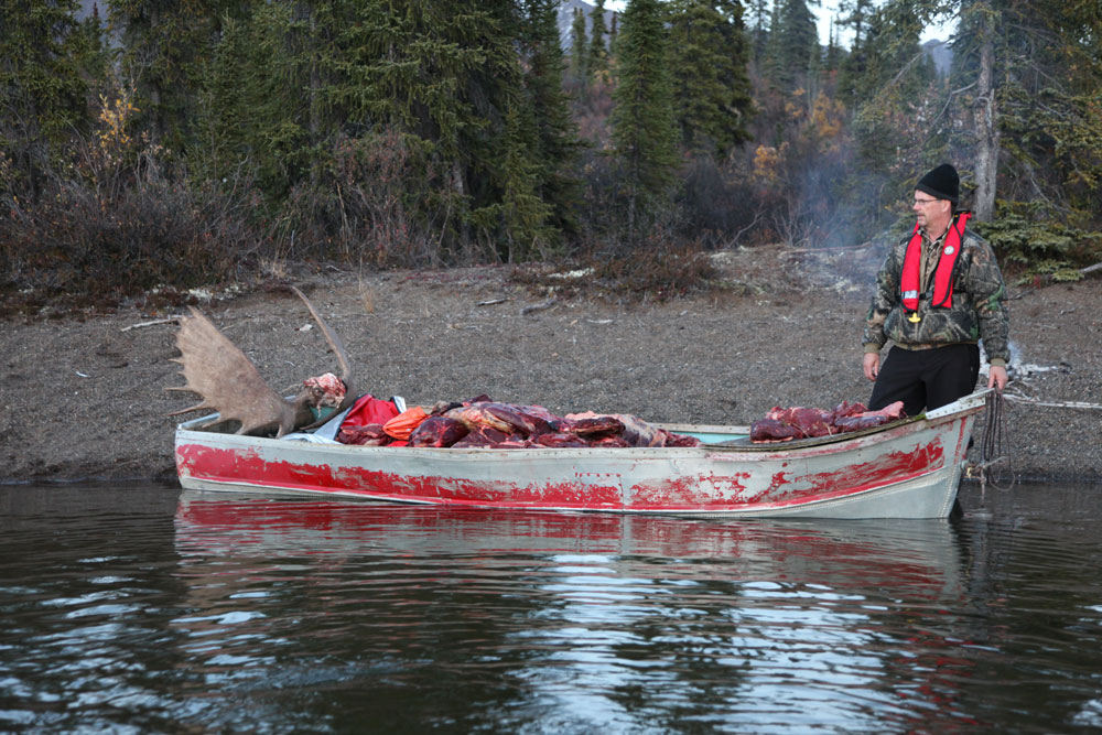 wild game meat in canoe