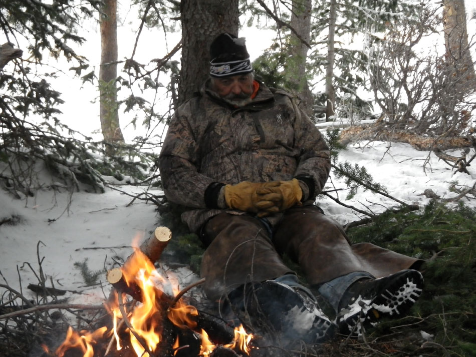 winter camping fire